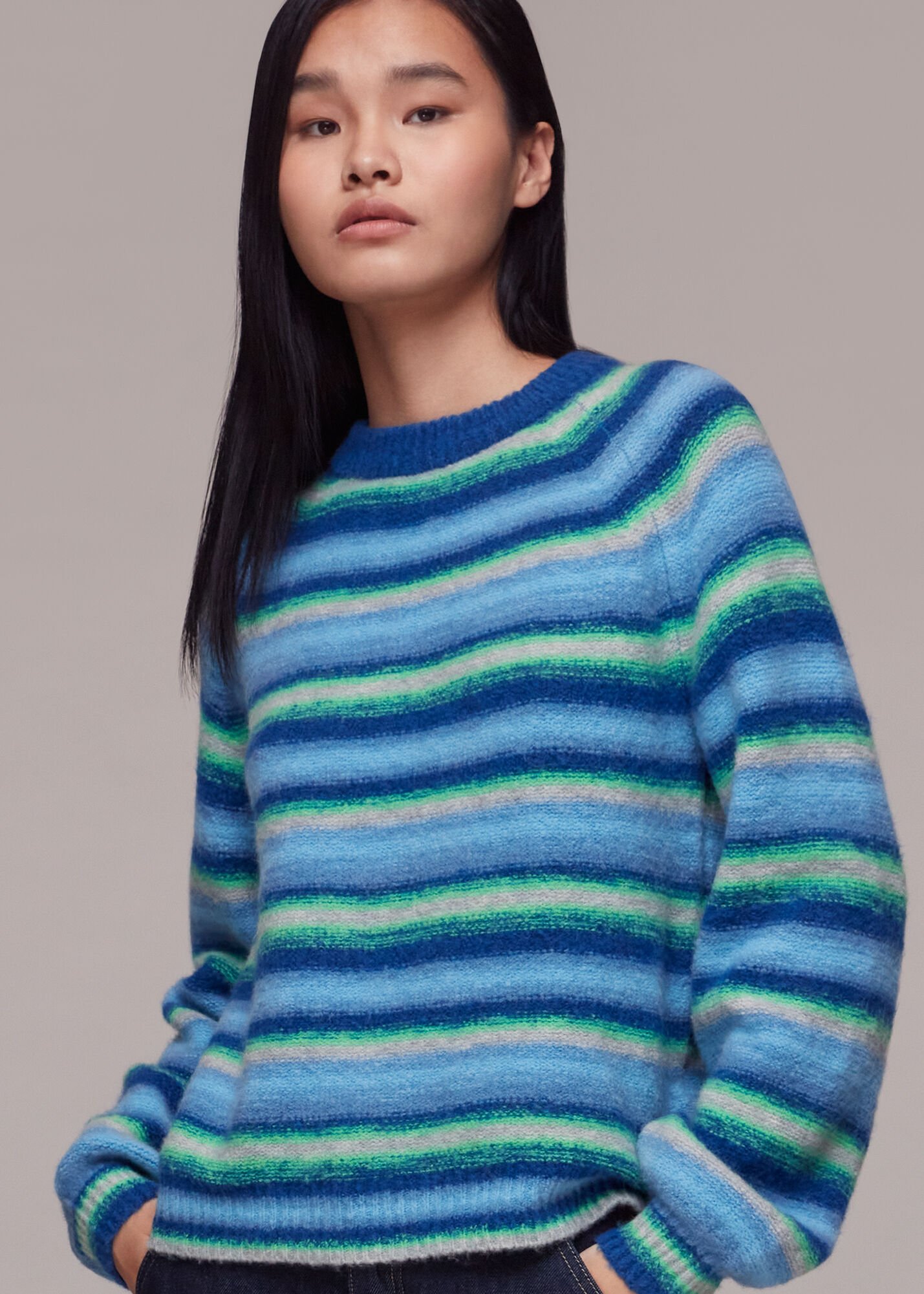 Women's Blue/Multi Variated Stripe Sweater | Whistles US | Women's Blue/Multi Variated Stripe Sweater | Whistles US |